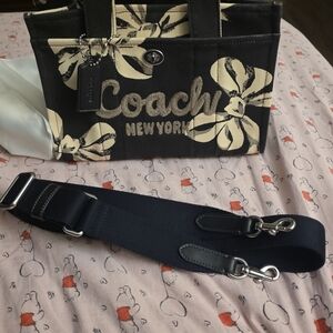 Coach Black and Cream Bow Canvas Tote AND Wallet